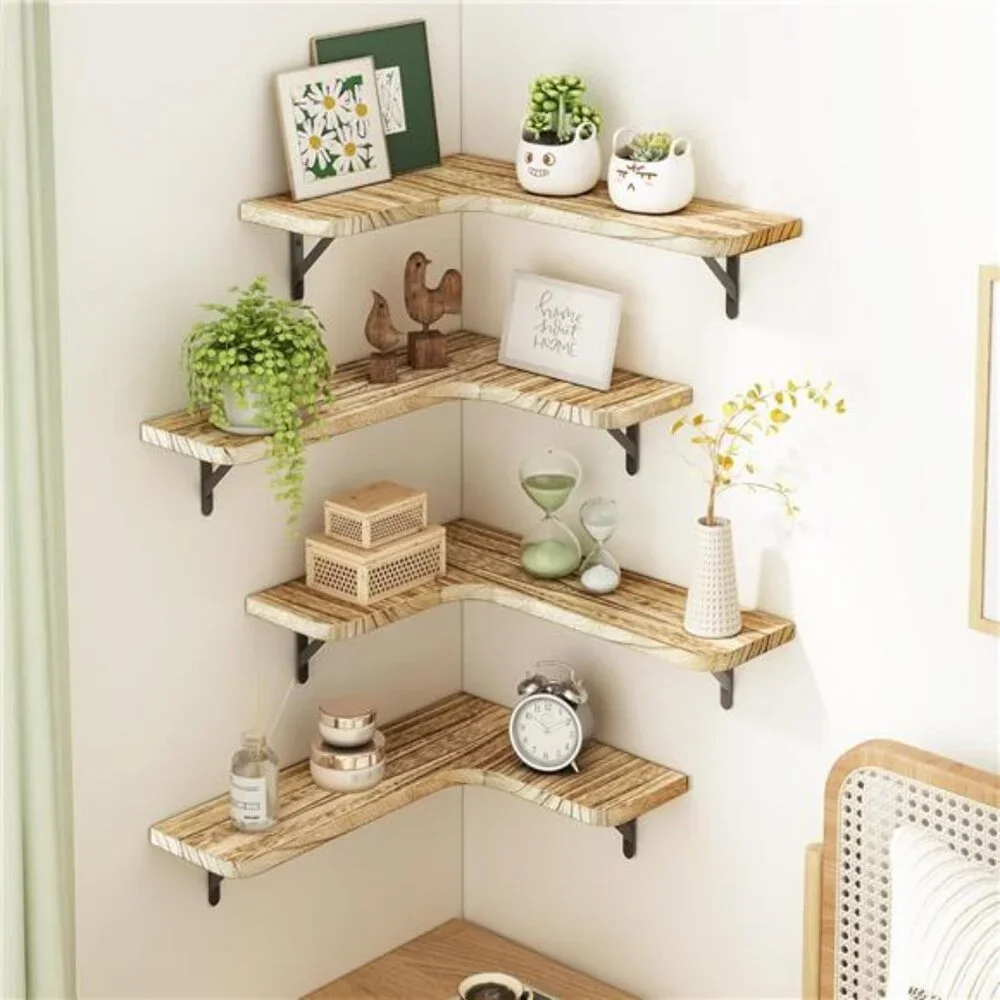 Floating Shelves for Wall, Rustic Wood Wall Mounted Corner Shelf for Bathroom